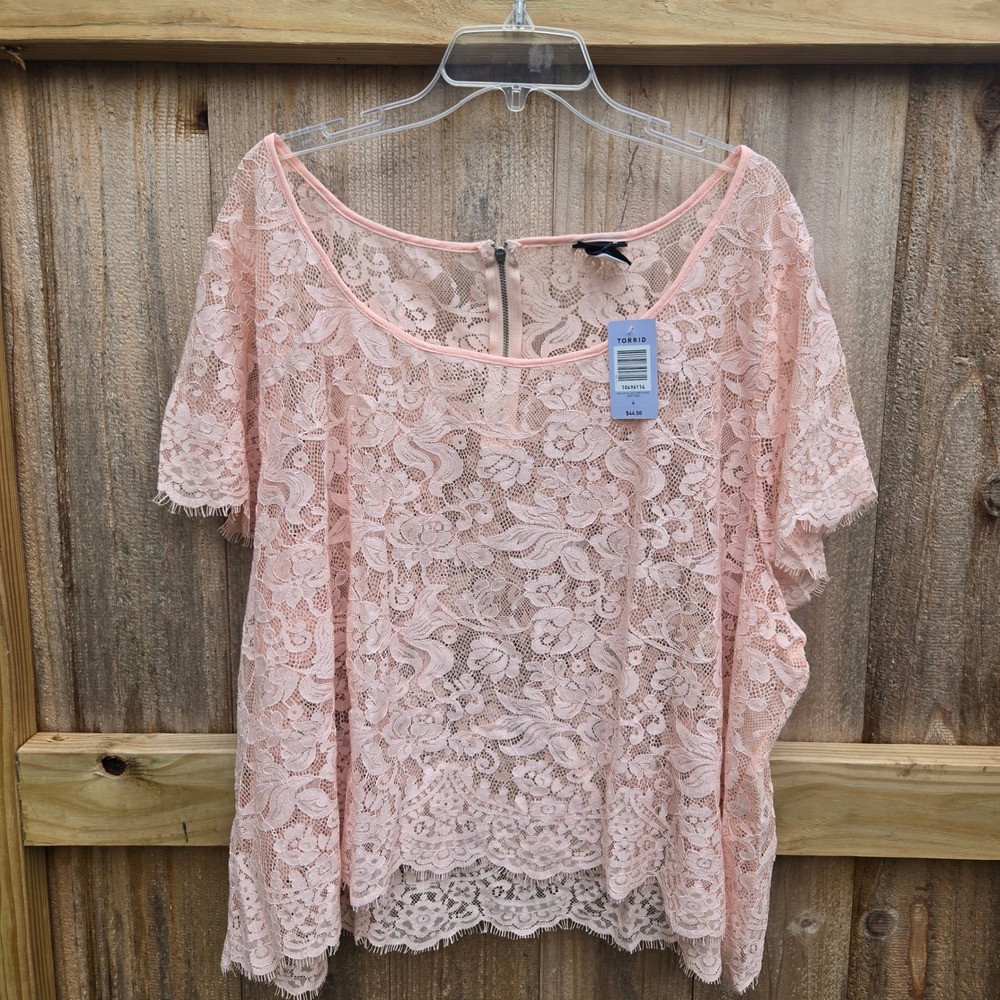 Boho Summer Torrid NWT Lace Sheer Oversized Shirt Peach Sz4